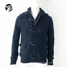 winter long sleeve casual knitted man men zipper button placket thick solid warm removable hooded cardigan sweater cotton